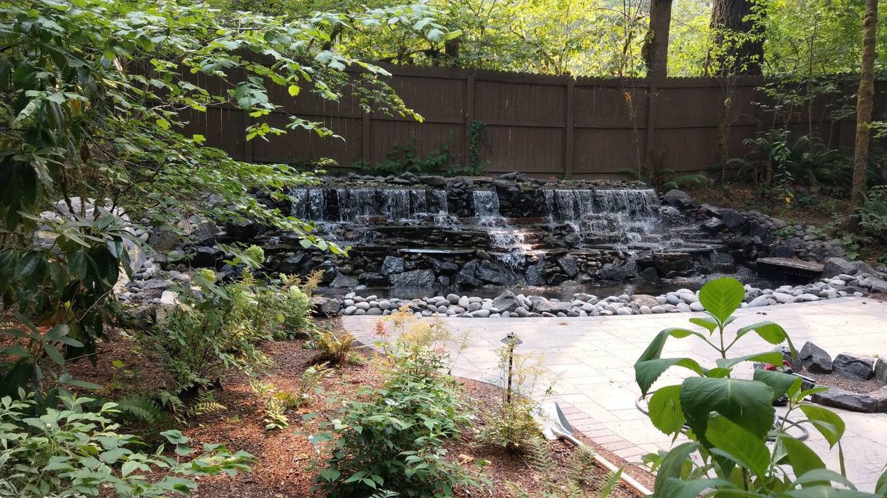 Tiered rock waterfall in autumn