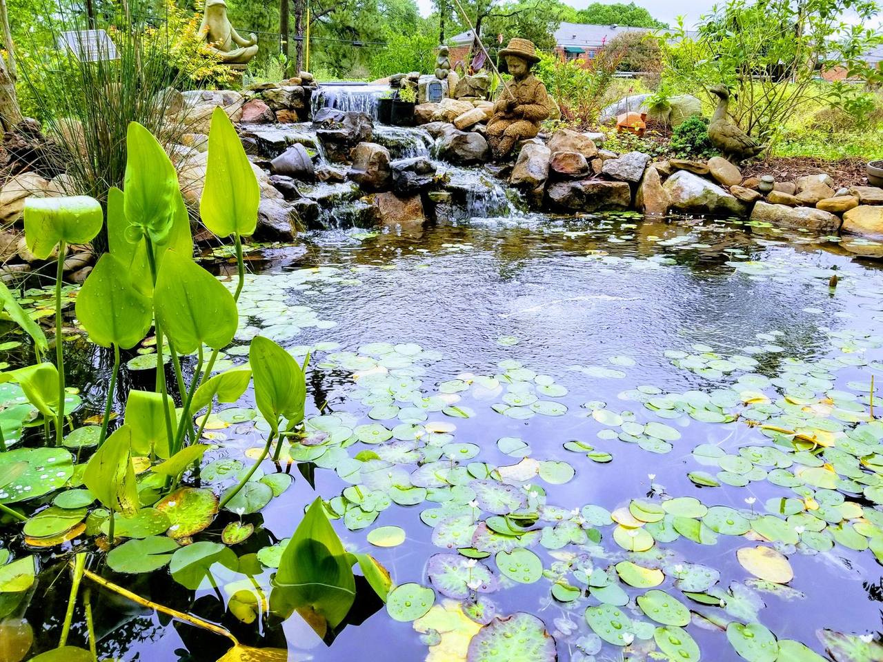 Pond with garden statuary