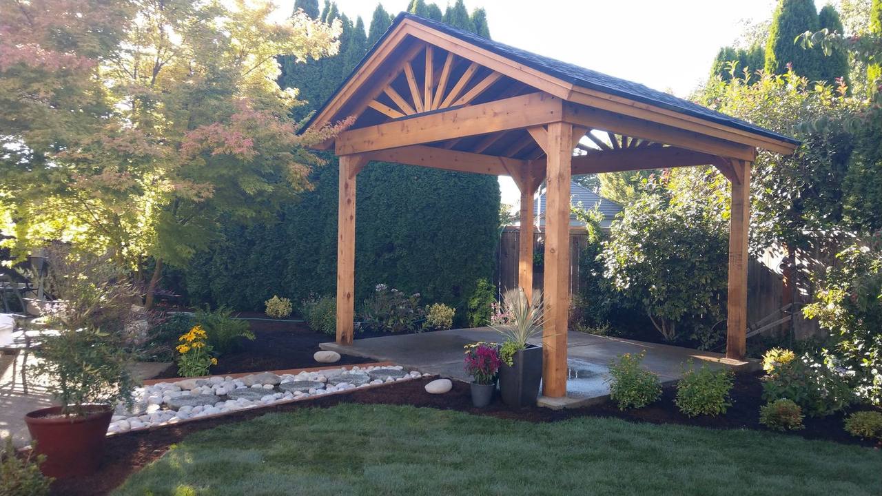Gazebo and stone patio garden design